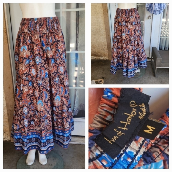 House Of Harlow 1960 Printed Maxi Skirt Smocked High Rise Pull-On - Picture 2 of 3